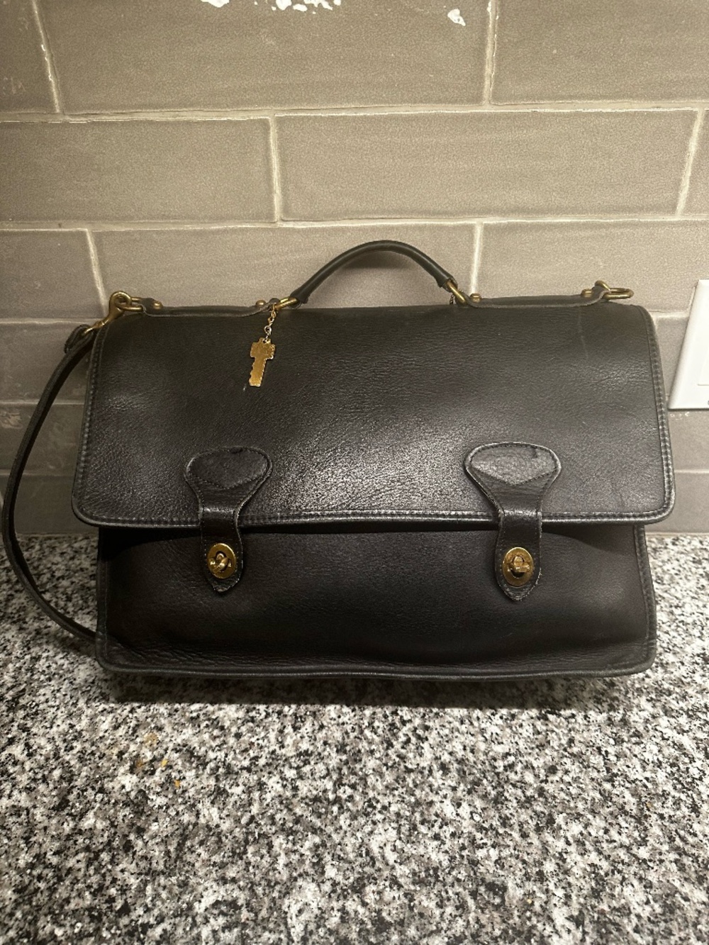 Vintage Jack Georges Black Leather Briefcase Messenger Bag